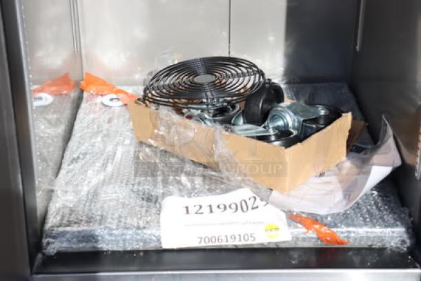 Brand new Avantco A Plus AP-23R stainless steel refrigerator, 27.5" solid door. Includes components, serial number: 8103564552.