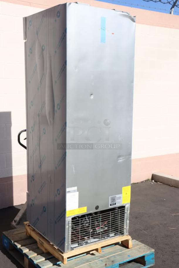 Brand new Avantco A Plus AP-23R stainless steel reach-in refrigerator, 27.5", 115V, scratch-n-dent, visible dents.