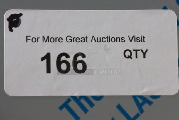 Sticker on refrigerator reads "For More Great Auctions Visit 166 QTY" in black text.