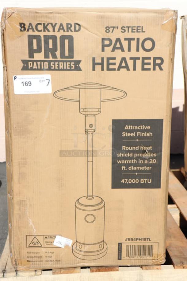 Brand new Backyard Pro Courtyard Series PH1STL steel patio heater, 47,000 BTU, scratch-n-dent, 87" tall, original packaging.