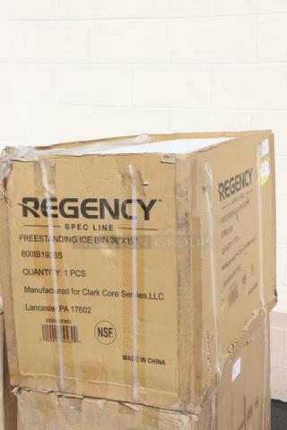 Regency Spec Line PRIB-1936 underbar ice bin in original box; 119 lb. capacity, includes 2 plastic bottle holders.