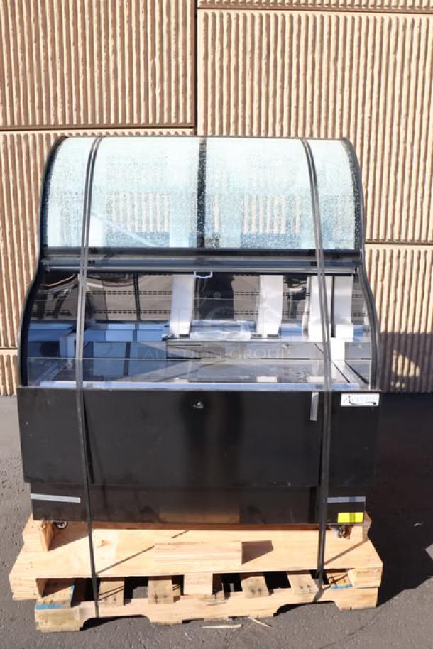Avantco CAC-48 refrigerated air curtain merchandiser, black, dual service, top glass shattered, scratch-n-dent condition.