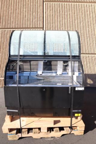 Avantco CAC-48 refrigerated air curtain merchandiser, black, dual service, top glass shattered, scratch-n-dent condition.