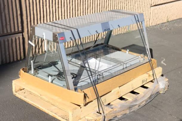 Brand new Hatco GRHD-3P stainless steel single shelf merchandiser, 45.5", 1,350W, missing back glass doors, no original packaging.