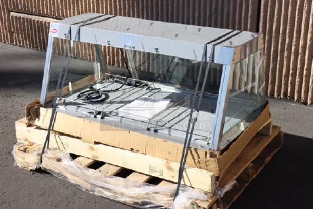 Hatco GRHD-3P stainless steel merchandiser, single shelf, 45.5", new, missing back glass doors, 120V, 1350W, S/N: 6846992540.