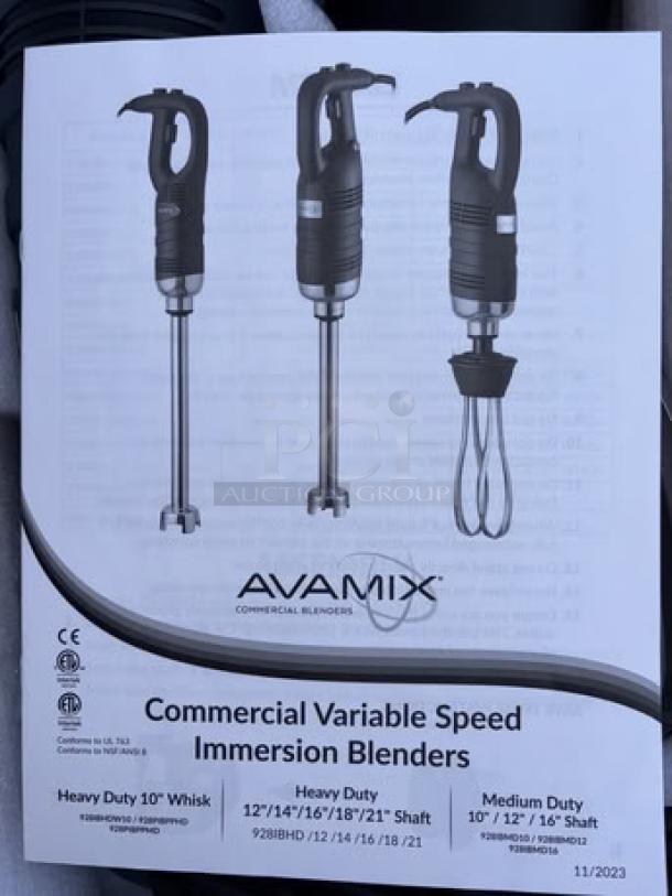 BRAND NEW AvaMix IBHDW10 Heavy-Duty Immersion Blender with 10" whisk, 1 1/4 hp. Variable speed, commercial use.