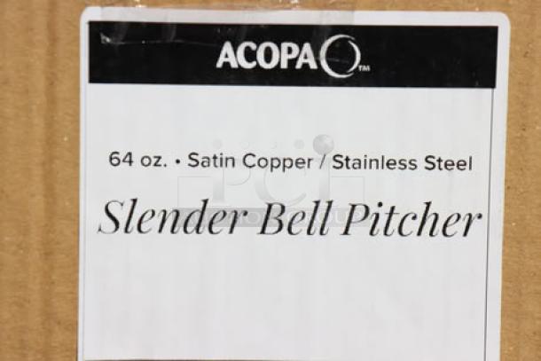 Acopa 64 oz. Satin Copper Slender Bell Pitchers, stainless steel, model 176PITCHSC2Q, brand new with ice guard, 24 units.
