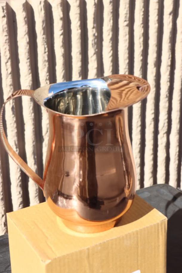 Acopa 64 oz. Satin Copper Stainless Steel Slender Bell Pitcher, Model 176PITCHSC2Q, new with ice guard, set of 24.