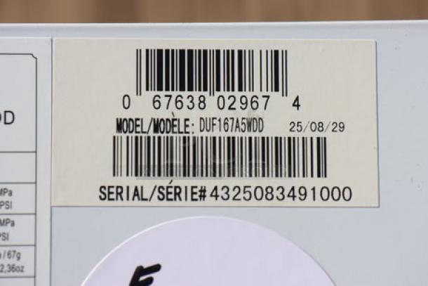 Barcode and label for Danby DUF167A5WDD Designer freezer, serial number 4325083491000, indicating model details.