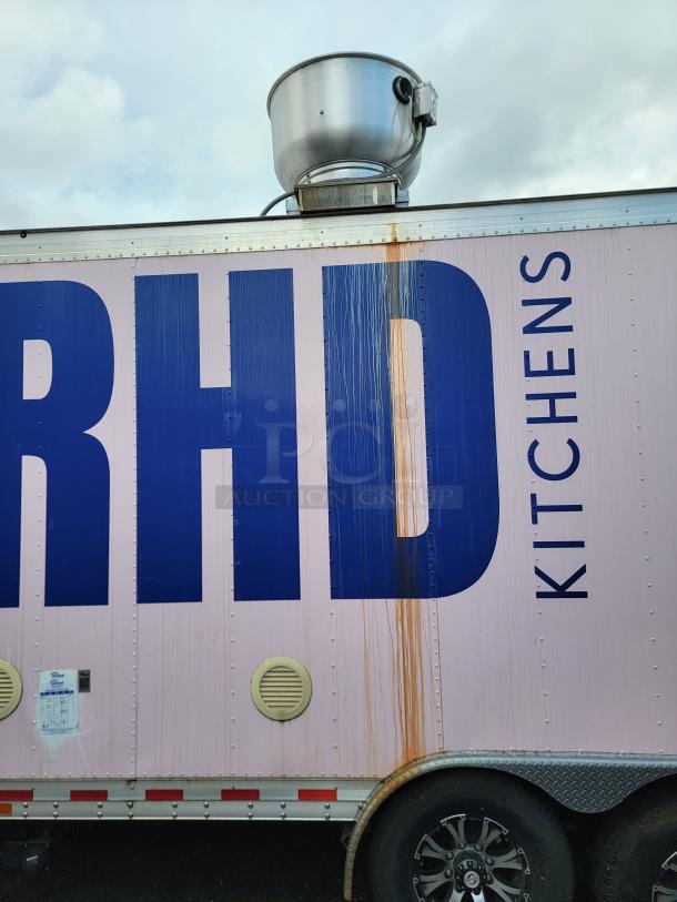 2021 REEF/NBRHD 16' mobile kitchen trailer, pink exterior, logo visible. Equipped for high-capacity food service.