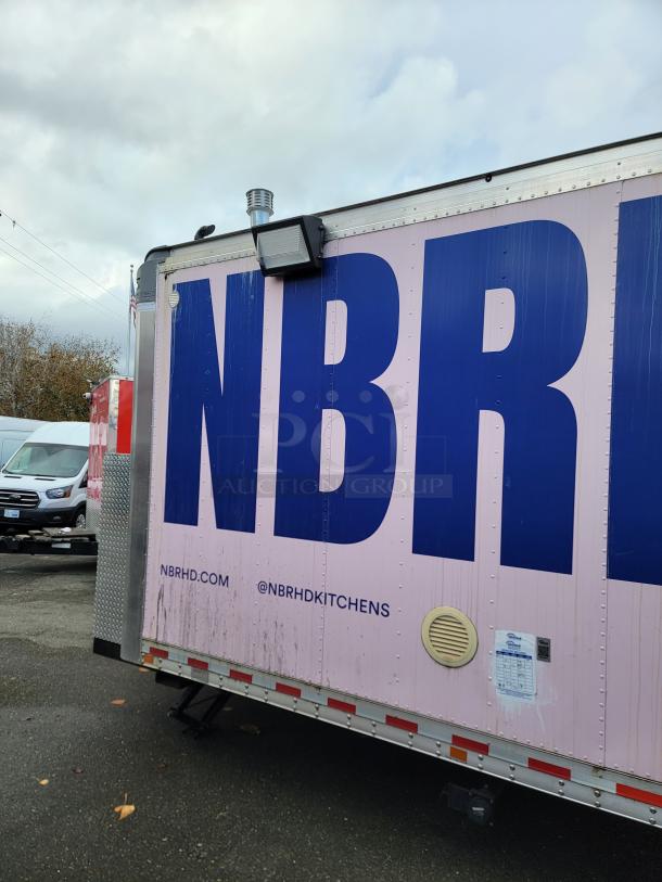 2021 16' mobile kitchen trailer, Quality model, NBRHD branding, exterior pink and blue, equipped with Arctic Air units.