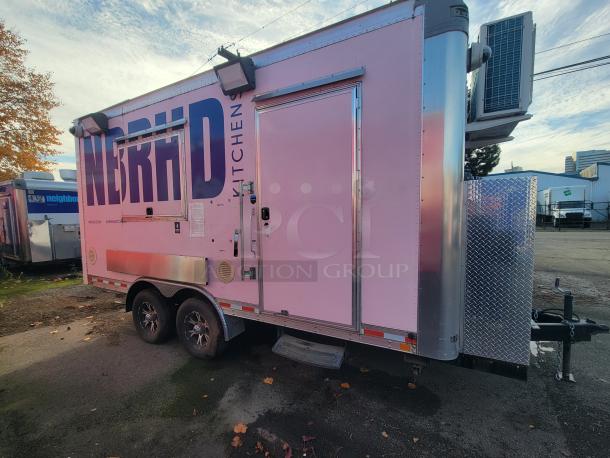 2020 Diamond Cargo 16' food trailer, pink exterior, commercial kitchen setup, NBRHD branding, well-maintained condition.