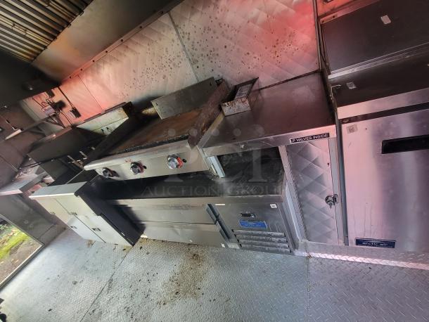 2020 Diamond Cargo 16' food trailer interior with commercial appliances, robust electrical system, and LP valves. Ready to use.