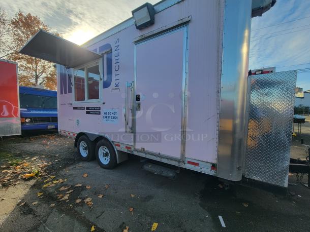 Quality 2020 16' mobile kitchen food trailer, pink exterior, designed for high-volume food service. VIN: 1Z9Z1EH23LP475396.