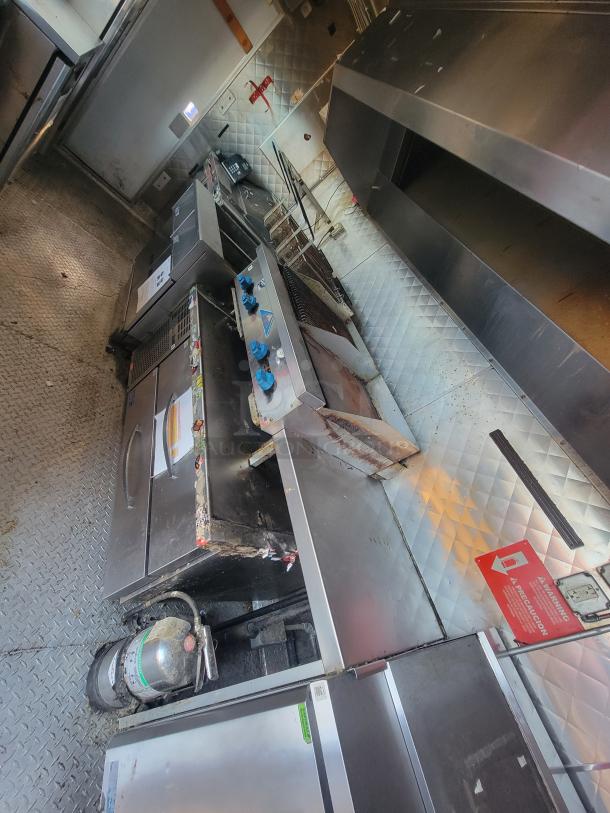 2020 Quality 16' mobile kitchen with Pitco gas fryer, griddle, econo-air hood, Turbo air refrigeration, stainless interior.