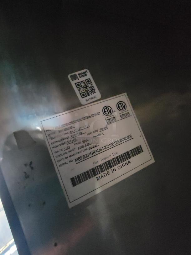 Label on food trailer shows refrigeration details, Smart QR code, ETL logos, and "Made in China" marking.