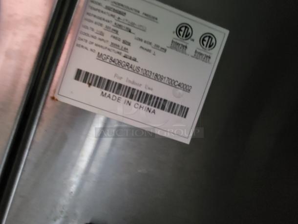 Label on stainless steel interior of 2019 Quality 24' food trailer showing ETL certifications and "Made in China."