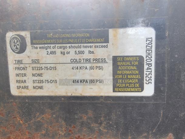 2018 NBRHD Kitchens food trailer VIN: 1Z9Z1EH20JP475255; tire pressure info: 414 KPA; weight limit 5,500 lbs.