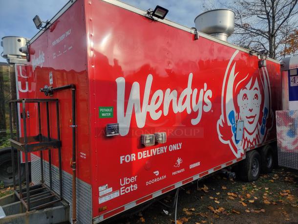 2021 Wendy's Mobile Ghost Kitchen, 28' custom trailer, red exterior, franchise logos, delivery service labels, turnkey unit.