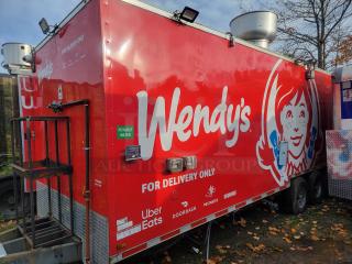 2021 Wendy's Mobile Ghost Kitchen, 28' custom trailer, red exterior, franchise logos, delivery service labels, turnkey unit.