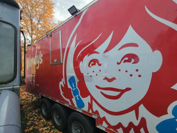 2021 Wendy's mobile ghost kitchen trailer, 28' Quality model, red exterior with logo, triple axle, fully equipped commercial kitchen.