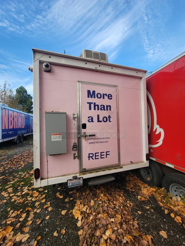 2021 Quality Kitchens 24' mobile food trailer, pink exterior, branded "REEF", commercial kitchen ready, dual-axle.
