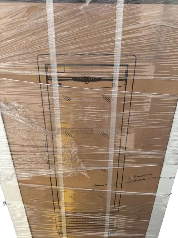 Brand new KoolMore glass door display refrigerator, model MDR1GD12C, in original packaging. Scratch & dent condition.