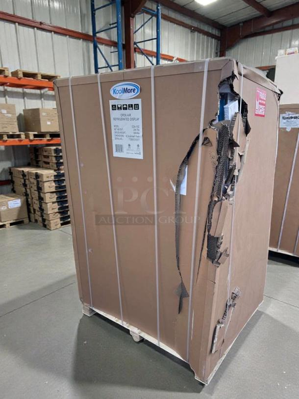 Brand new KoolMore CDA-13C open air refrigerator, scratch & dent condition, in box with visible packaging damage. 