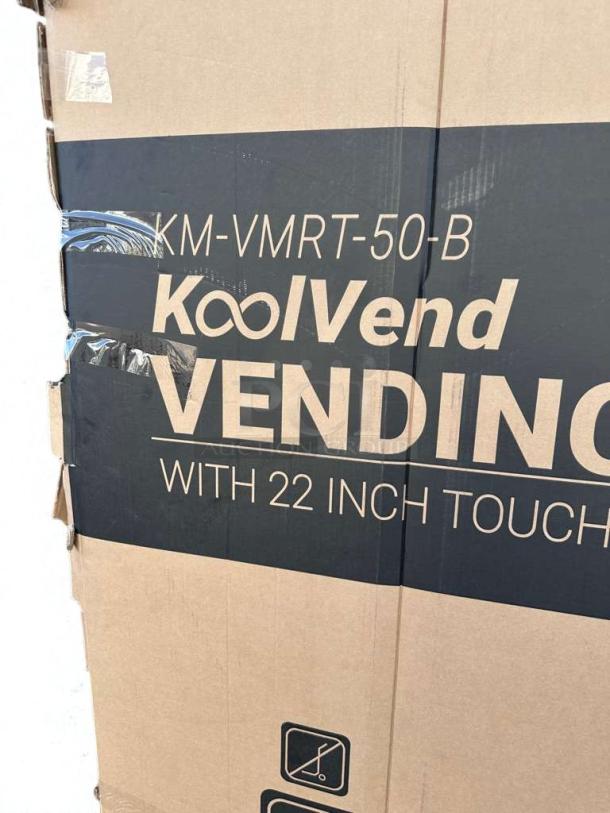 KoolMore KoolVend Refrigerated Vending Machine box, model KM-VMRT-50-B, brand new condition, scratch and dent, 22" touch display.