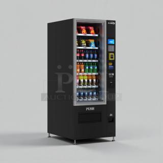 Brand new KoolMore refrigerated snack vending machine, model KM-VMR-30-BR, with minor scratches and dents.