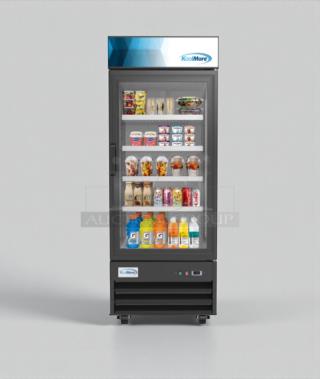 KoolMore One-Door Glass Merchandiser Refrigerator, Model MDR-1GD-23C, brand-new condition, scratch and dent.