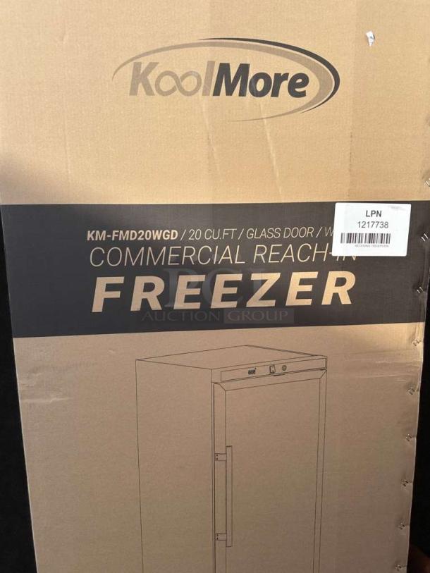 Koolmore Commercial Reach-In Freezer, model KM-FMD20WGD, 20 cu. ft., glass door, brand new, with scratch & dent condition.