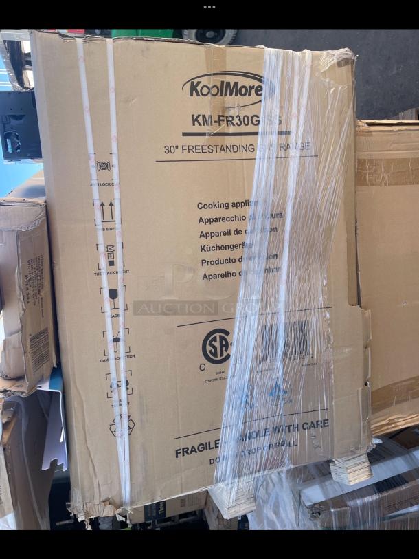Brand new KoolMore KM-FR30G-SS gas range, 30" stainless steel, in original box. CSA certified, never used.