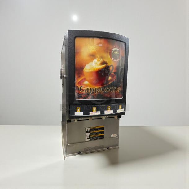 Grindmaster Cappuccino Beverage Dispenser, Model PIC4, superb condition, 120V, fully tested, featuring cappuccino graphics.