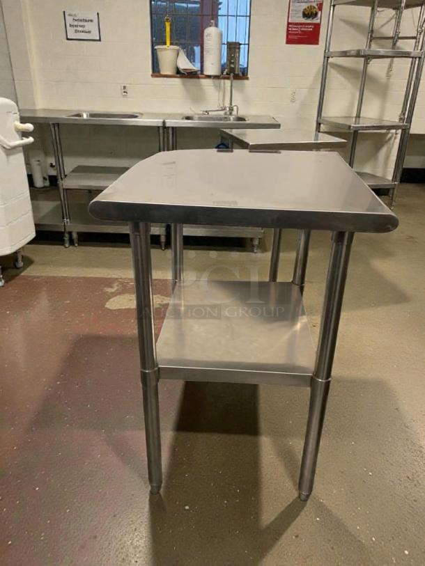 Superb condition stainless steel commercial prep table, heavy-duty, two-tier, model SST-S-PREP-0064, fully inspected.