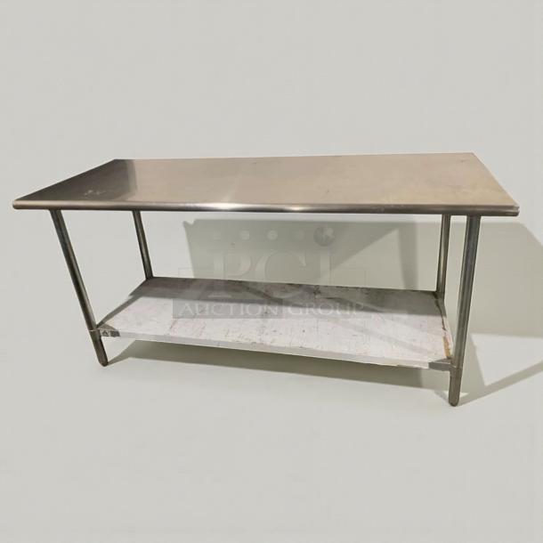 Stainless steel commercial prep table with undershelf, outstanding condition, heavy-duty model SST-M-PREP-0065.