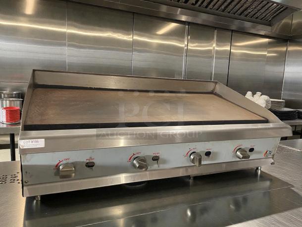 CPG 48" commercial gas countertop griddle in pristine condition. Model 351GMCPG48NL. Fully tested, natural gas. Lot #786 visible.