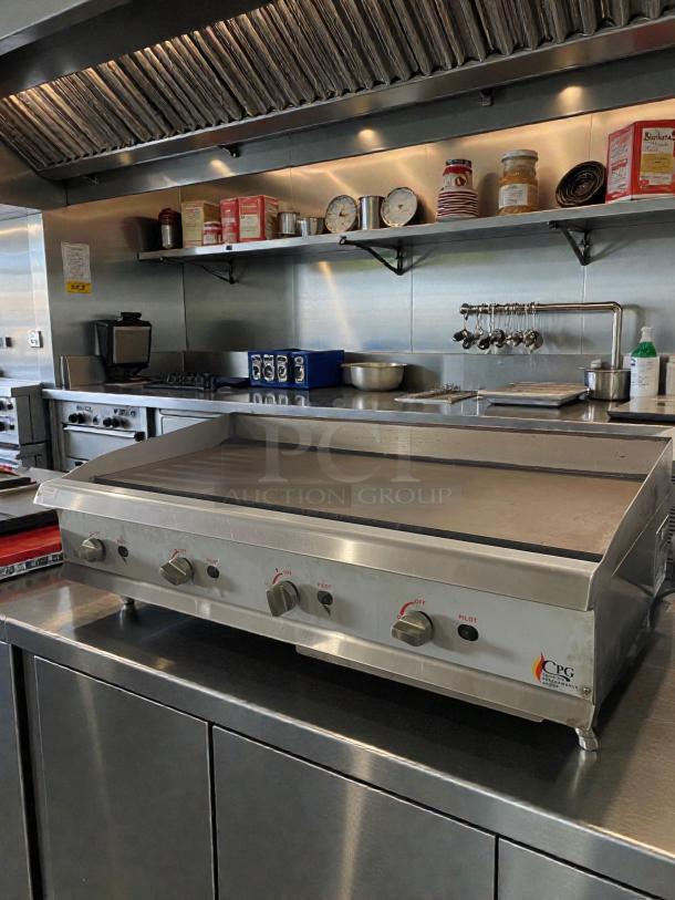 Pristine 48" CPG commercial gas griddle, model 351GMCPG48NL, natural gas, fully tested, Cooking Performance Group logo.