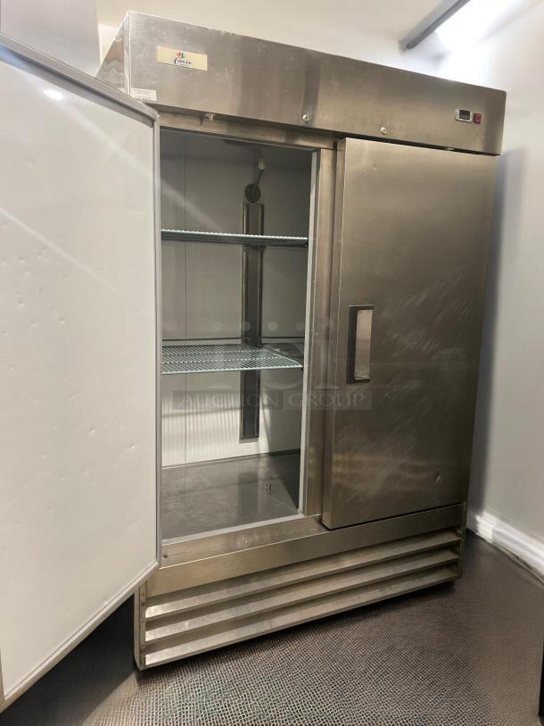 Cooler Depot XB54F-HC commercial refrigerator, high-grade condition, stainless steel, two shelves, 115V single-phase.