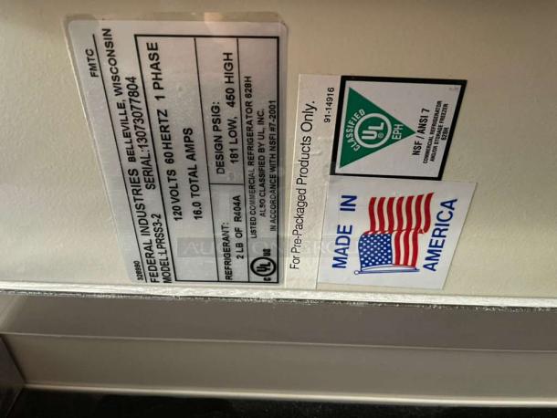 Federal Industries Refrigerated Bakery Display Case, Model ELPRSS3-BP, 120V, excellent condition, Made in USA, UL and NSF certified.