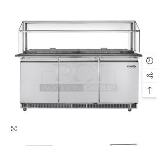 KoolMore KM-RBT-72CSFG 70.6" stainless steel refrigerated prep station, 15 pans with covers, premium condition, fully tested.