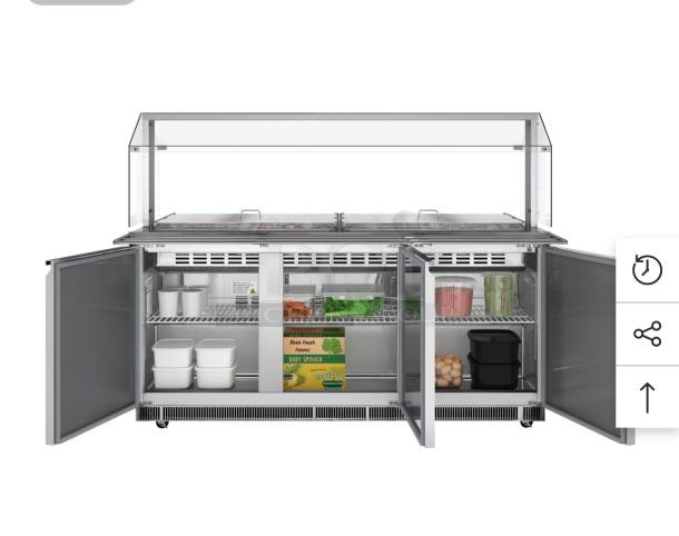 KoolMore KM-RBT-72CSFG stainless steel refrigerated prep station, 70.6", 15 pans with covers, fully operational, premium condition.