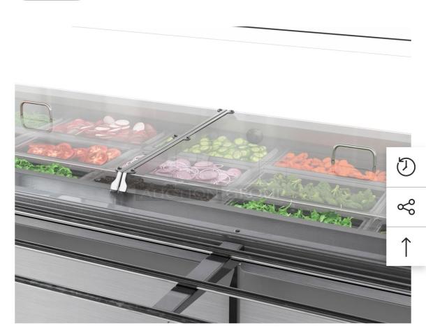 KoolMore KM-RBT-72CSFG stainless steel refrigerated prep station with 15 covered pans, premium condition, fully operational.