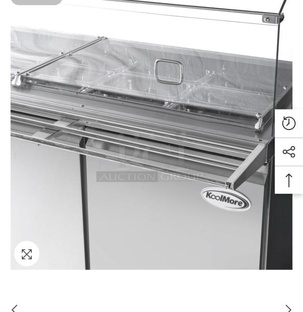 KoolMore KM-RBT-72CSFG stainless steel refrigerated prep station, 70.6", with 15 pans and covers, in premium condition.