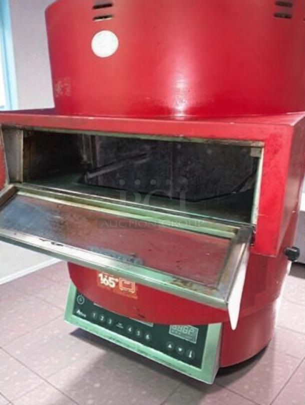 Red TurboChef FIRE countertop pizza oven, single deck, model TURBO-L-FIRE-0500, with digital controls, in used condition.