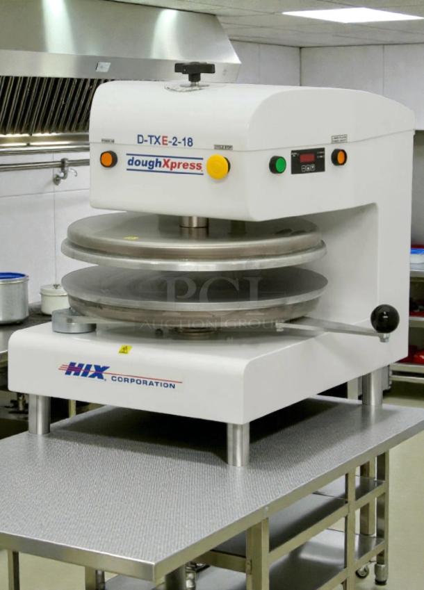 Commercial DoughXpress D-TXE-2-18W LV dough press, 18", by HIX Corporation, excellent condition, fully tested, Made in USA.