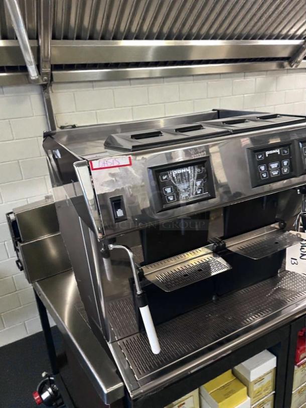 Pony 2 Group Automatic Espresso Machine, stainless steel, touchscreen controls, premium condition, fully tested, model PONY-L-ESP-0503.