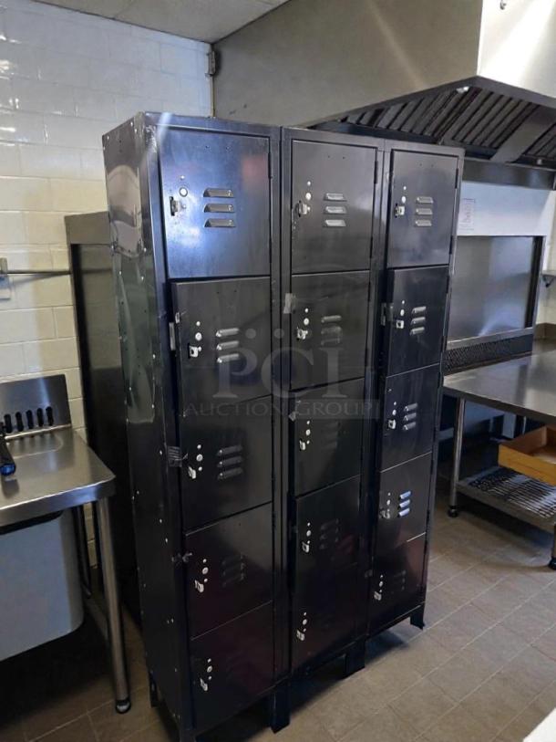 Industrial Steel Fabrication 12-door locker cabinet in premium condition, heavy-duty metal, ideal for commercial use.