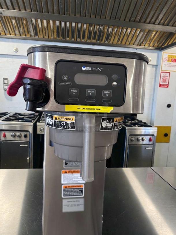 High-grade Bunn ITCB-DV 29" commercial coffee brewer with digital control, UL listed, tested, and operational.