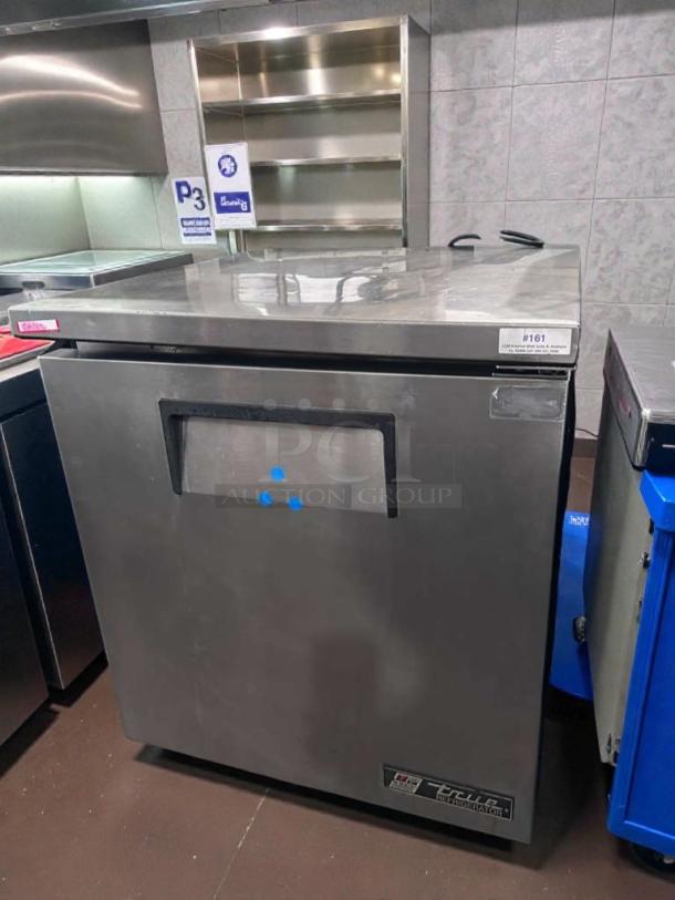 True TUC-27-LP commercial undercounter refrigerator in immaculate condition, stainless steel, 27", 115V, made in USA.